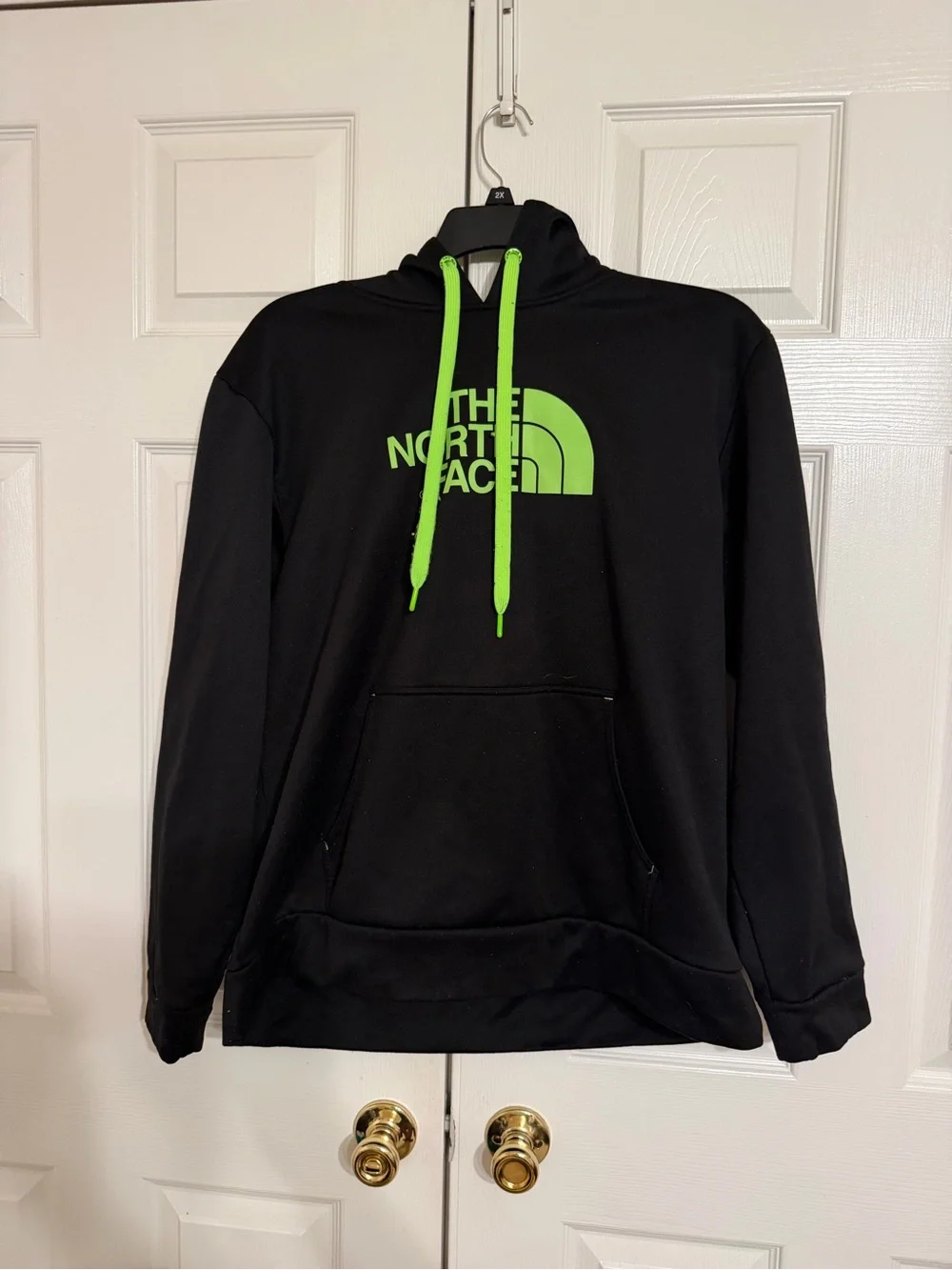 The North Face Black Pullover Hoodie with Neon Green Logo